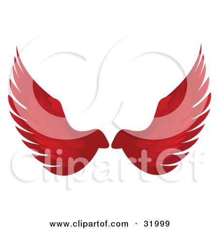 Pair Of Red Bird Or Angel Wings Symbolizing Faith Or Freedom On A White