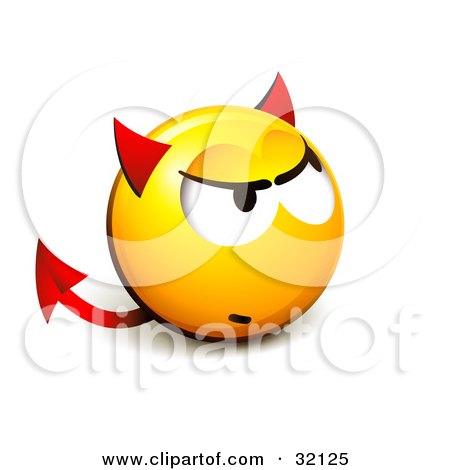 Clipart Illustration of an Expressive Yellow Smiley Face Emoticon With Devil