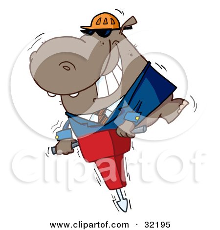 32195-Clipart-Illustration-Of-A-Happy-Hippo-Worker-Operating-A-Vibrating-Jackhammer.jpg