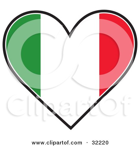  picture of a heart shaped green, white and red tricolor Italian Flag, 