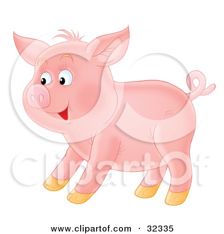 32335-Clipart-Illustration-Of-A-Happy-Pink-Pig-With-A-Curly-Tail-Standing-In-Profile.jpg