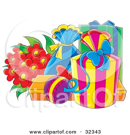 32343-Clipart-Illustration-Of-A-Bouquet-Of-Red-Flowers-Beside-Wrapped-Birthday-Or-Anniversary-Presents.jpg
