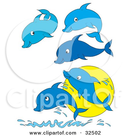 32502-Clipart-Illustration-Of-A-Group-Of-Five-Blue-Dolphins-Jumping-Up-Out-Of-Water-In-Front-Of-A-Sun.jpg