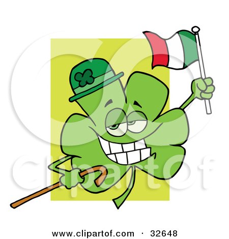 32648-Clipart-Illustration-Of-A-Shamrock-Character-Wearing-A-Green-Hat-Holding-A-Cane-And-A-Flag-Celebrating-St-Paddys-Day.jpg
