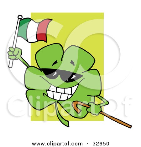 of a Happy Shamrock Carrying A Cane And Waving An Irish Flag On St 