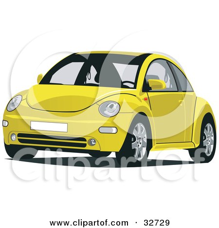 Clipart Illustration of a Front View Of A Yellow Slug Bug Car by David Rey