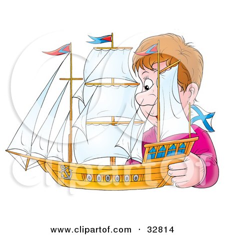 32814-Clipart-Illustration-Of-A-Man-Admiring-His-Model-Ship.jpg