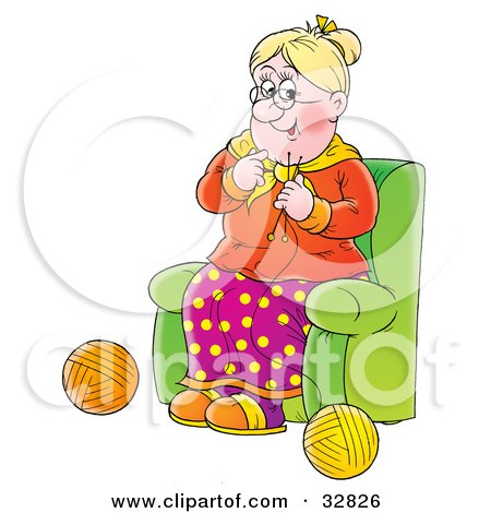 Green Chairs on Cartoon Grandma Knitting