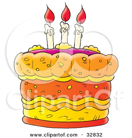 Chocolate Birthday Cakes on Birthday Cake With Three Lit Candles With Red Flames On Top Posters