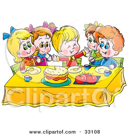 Food  Kids Birthday Party on Clipart Illustration Of A Group Of Children Eating Cake At A Table By