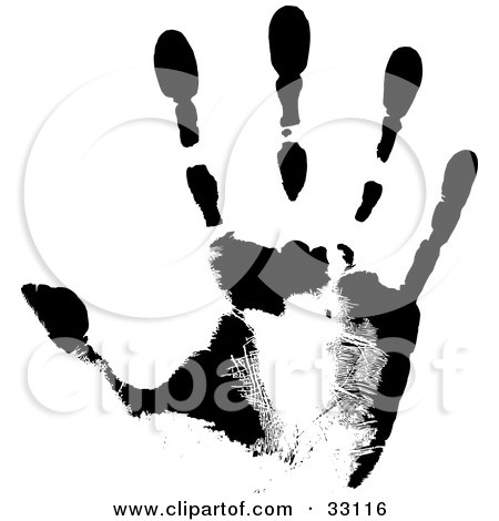 Royalty-free clipart picture of a black hand print showing the skin patterns 
