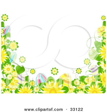 Easter Backgrounds on Background Bordered By Yellow Flowers And Colorful Easter Eggs Jpg