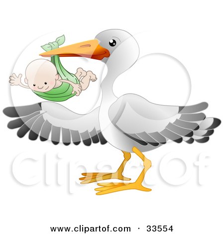 stork carrying baby/with baby cliparts drawing images 