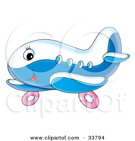 Pink Rims on Blue And White Airplane Character With Pink Wheels By Alex Bannykh