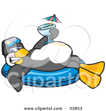 Clipart Illustration of a Happy Penguin Mascot Cartoon Character Relaxing On 