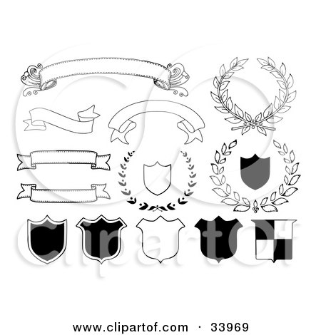 33969-Clipart-Illustration-Of-Blank-Banners-Shields-And-Laurels-In-Black-And-White.jpg