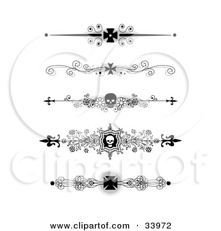 Royalty-free clipart picture of a set of five black and white iron cross 