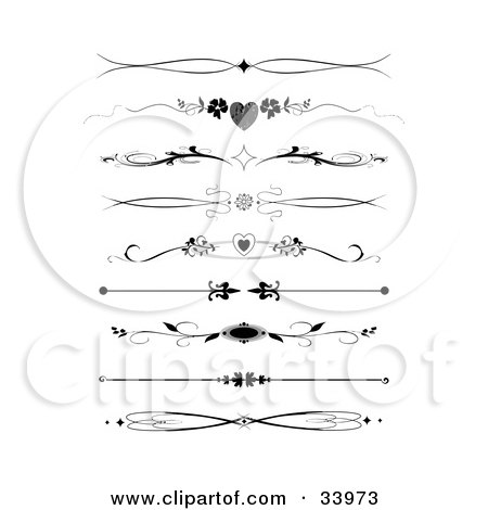 Set Of Nine Black And White Diamond Heart Flower And Maple Leaf Headers 