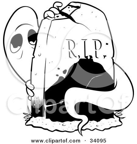 Clipart Illustration of a Broken And Cracked Tombstone In A Cemetery