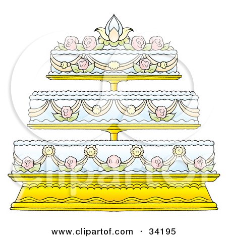Clipart Illustration of an Elegant Three Tiered Wedding Cake Adorned In 