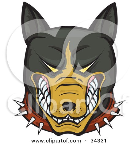 Clipart Illustration of a Mean And Aggressive Brown And Black Pitbull 