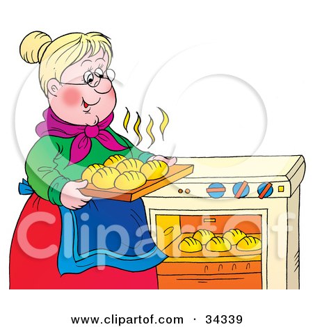 34339-Clipart-Illustration-Of-A-Sweet-Blond-Granny-Taking-Hot-Rolls-Out-Of-An-Oven.jpg