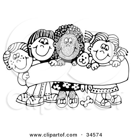 Clipart Illustration of Four Caucasian And African American Children Smiling 