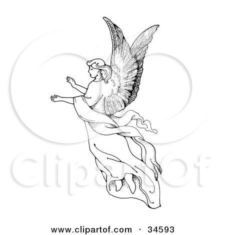 Clipart Illustration of a Graceful Female Angel With Large Wings 