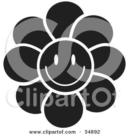 Royalty-free clipart picture of a black flower with a smiley face, 