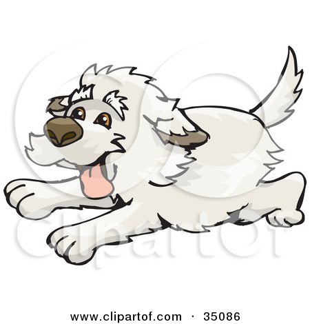 Royalty-free animal clipart picture of an energetic shaggy dog running by 
