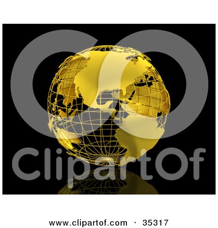35317-Clipart-Illustration-Of-A-Golden-Wire-Earth-Globe-On-A-Reflective-Black-Surface-And-Background.jpg