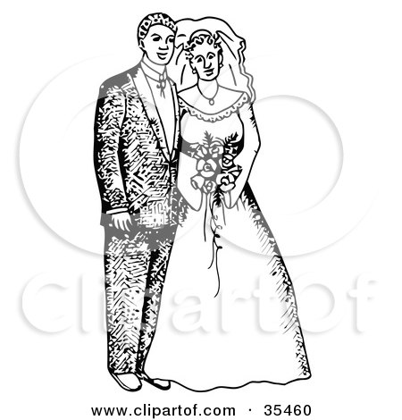 Clipart Illustration of a Happy Bride And Groom Posing For Portraits After