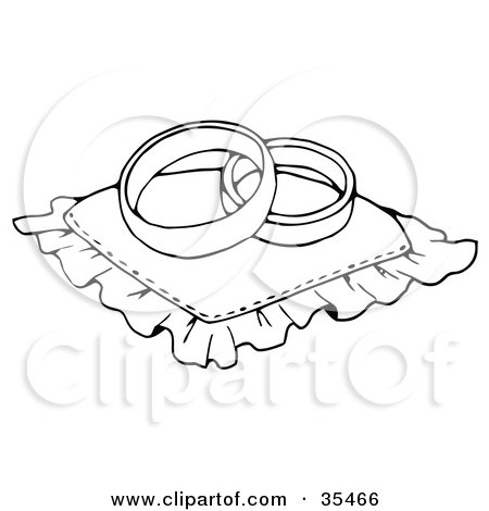 Clipart Illustration of Two Wedding Bands Resting On A Ring Pillow by C 