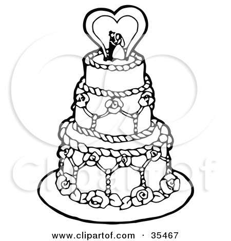 Black And White Tiered Wedding Cake With A Bride And Groom Topper Under A