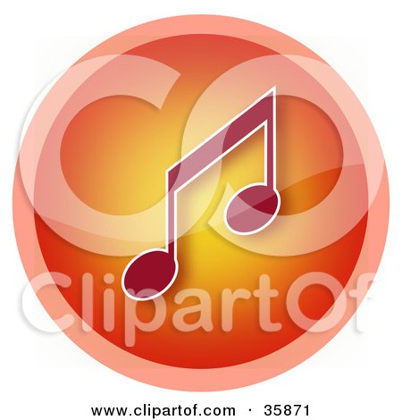 Shiny Red And Orange Music Note Icon Button With a Pink Ring