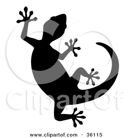 Royalty-free reptile clipart picture of a silhouetted curved gecko, 