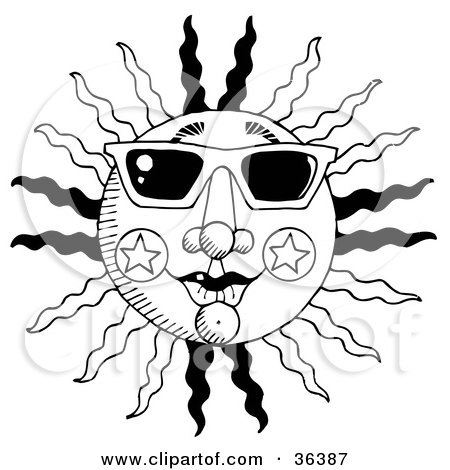 Black And White Summer Sun With Rays And Star Designs Wearing Shades 