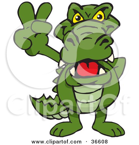 Royalty-free animal clipart picture of a peaceful alligator smiling and 