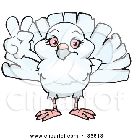 Clipart Illustration of a Peaceful Dove Smiling And Gesturing The Peace Sign