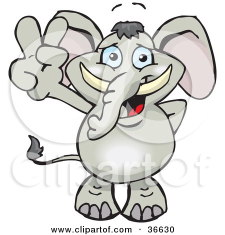 Royalty-free animal clipart picture of a peaceful elephant smiling and 