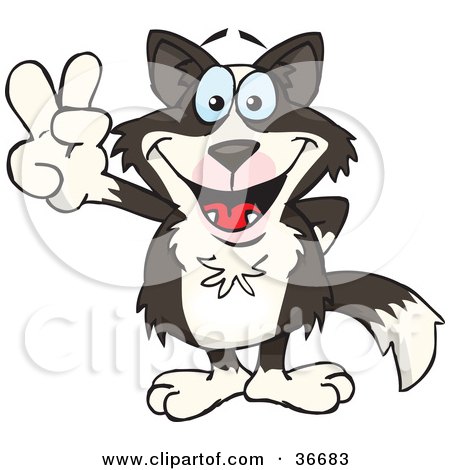 36683-Clipart-Illustration-Of-A-Peaceful-Border-Collie-Dog-Smiling-And-Gesturing-The-Peace-Sign-With-His-Hand.jpg