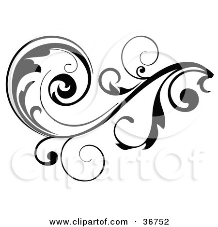 Clipart Illustration of a Black Leafy Vine Design Accent With Curling Leaves
