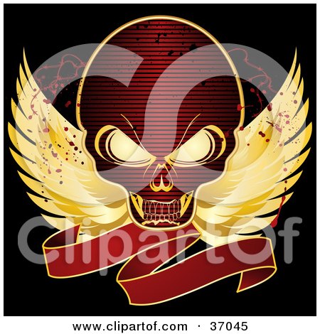 37045-Red-Skull-With-Golden-Wings-And-A-