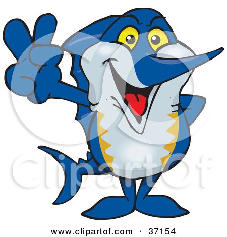 Royalty-free animal clipart picture of a peaceful marlin smiling and 