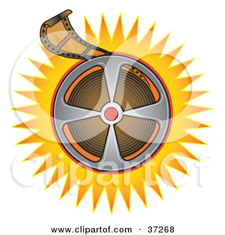 Clipart Illustration of a Black And White Rolling Film Reel