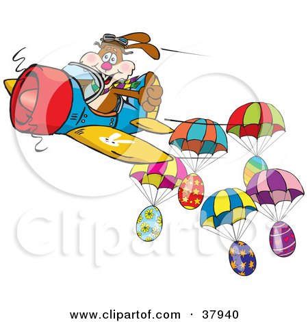 37940-Clipart-Illustration-Of-A-Brown-Pilot-Bunny-Flying-An-Airplane-Near-Parachuting-Easter-Eggs.jpg