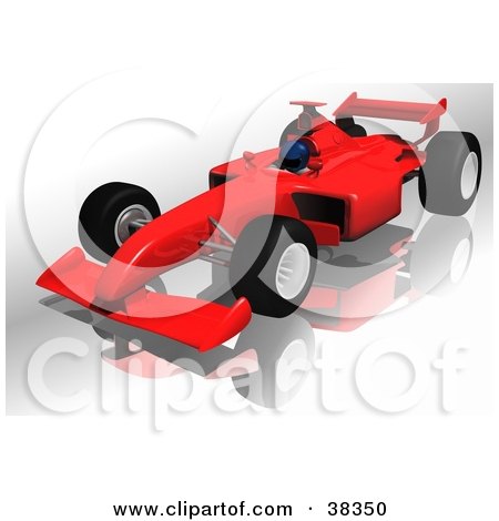 Clipart Illustration of a Driver In A Red Ferrari F1 Race Car On A 
