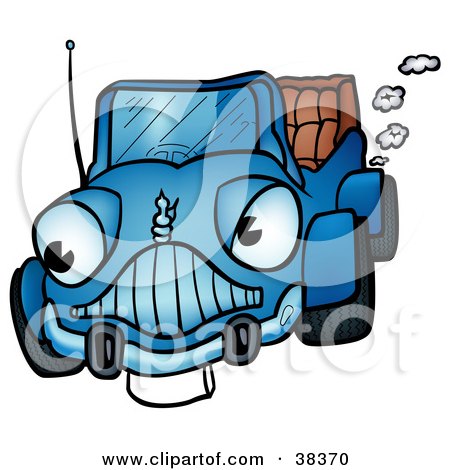  Exhaust Smoke on Clipart Vintage Blue Convertible Car Character With Smoke Emerging