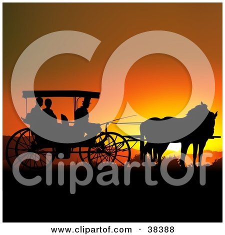Royalty-free clipart picture of people in a horse drawn carriage, 