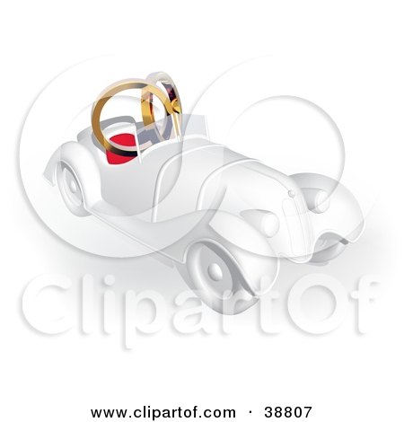 White 3d Vintage Car With Two Wedding Bands In The Seats